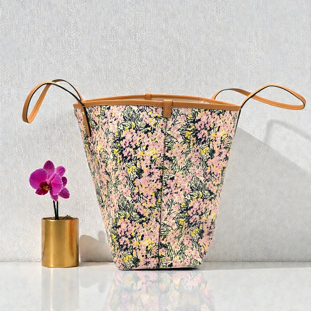 Tory Burch Kerrington Square Tote Flower Field Pink Floral Large Shoulder Bag - Picture 10 of 16